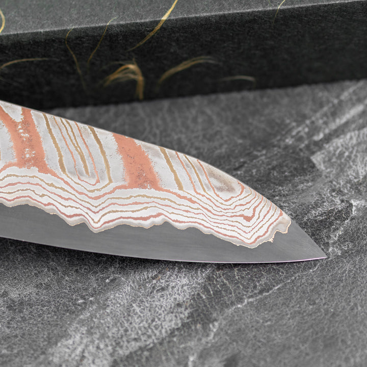 Gyuto 20 cm Hatsukokoro Irodori Rainbow Damascus Kurozome Aogami#2