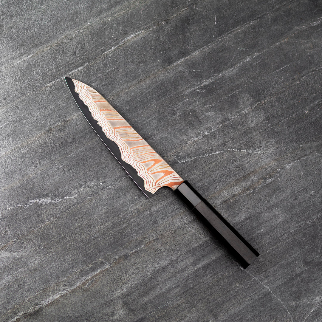 Gyuto 20 cm Hatsukokoro Irodori Rainbow Damascus Kurozome Aogami#2