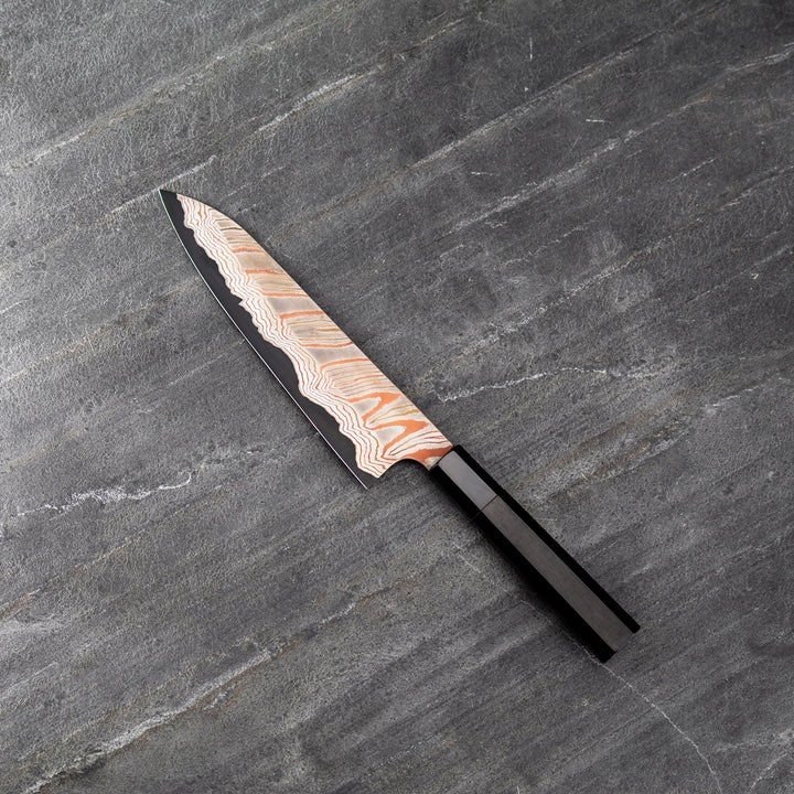 Gyuto 20 cm Hatsukokoro Irodori Rainbow Damascus Kurozome Aogami#2