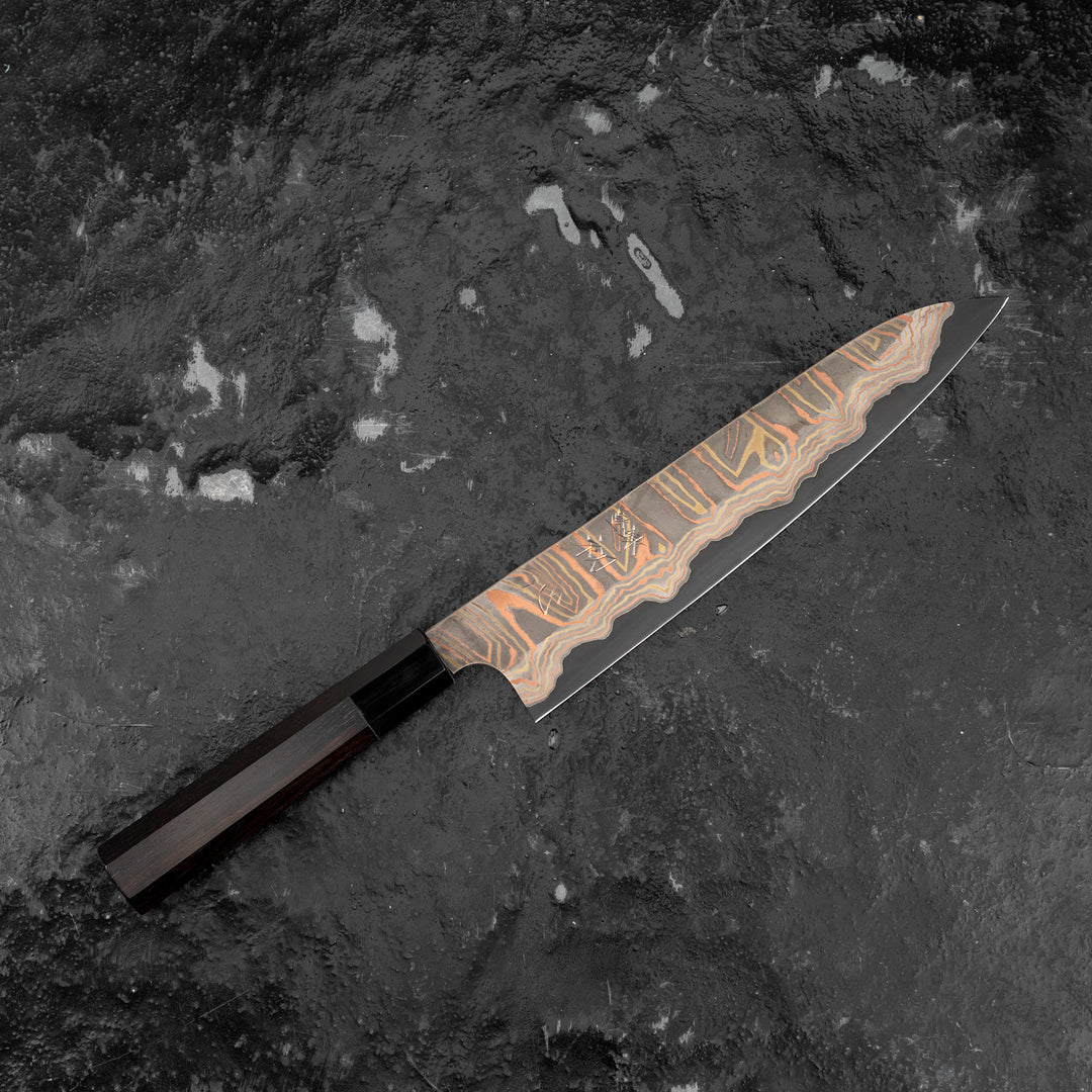 Gyuto 23 cm Hatsukokoro Irodori Rainbow Kurozome Damascus Aogami#2