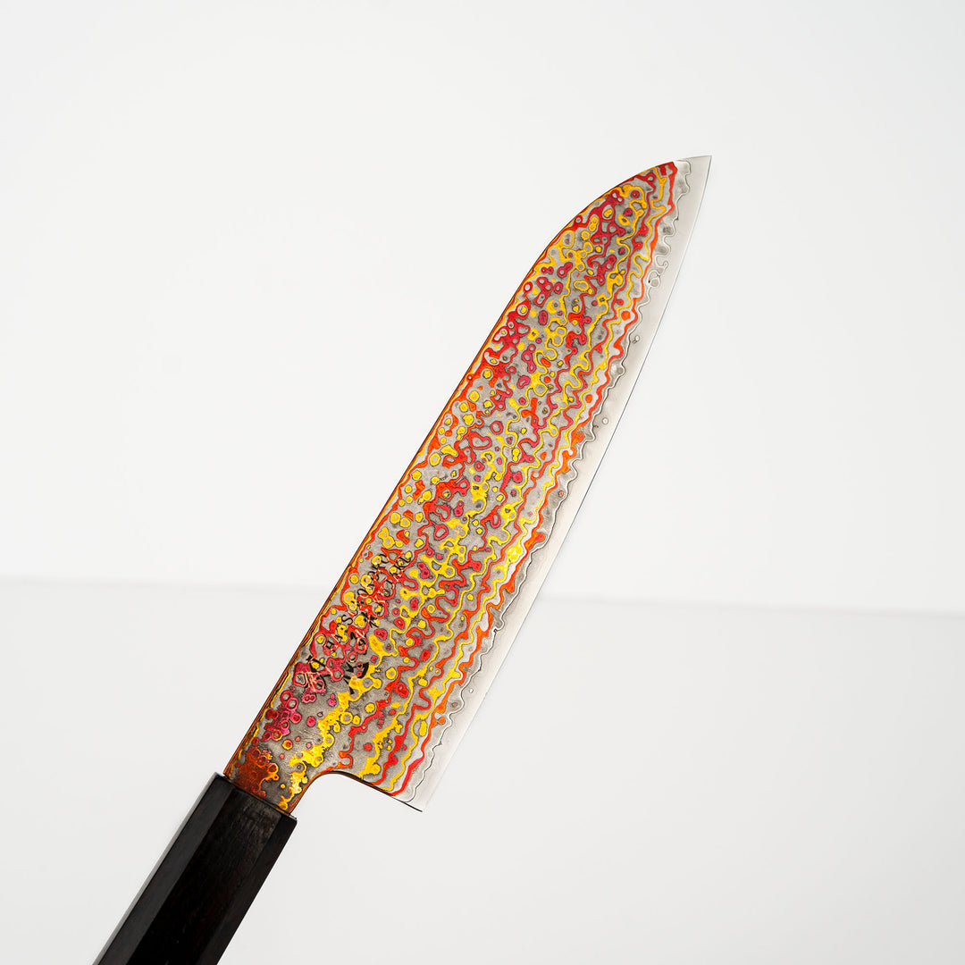 Santoku 18 cm Hatsukokoro Kujaku Rainbow Damascus V-Toku