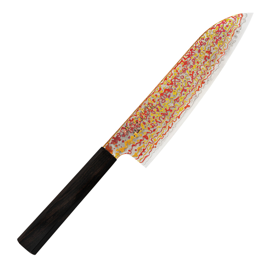 Santoku 18 cm Hatsukokoro Kujaku Rainbow Damascus V-Toku