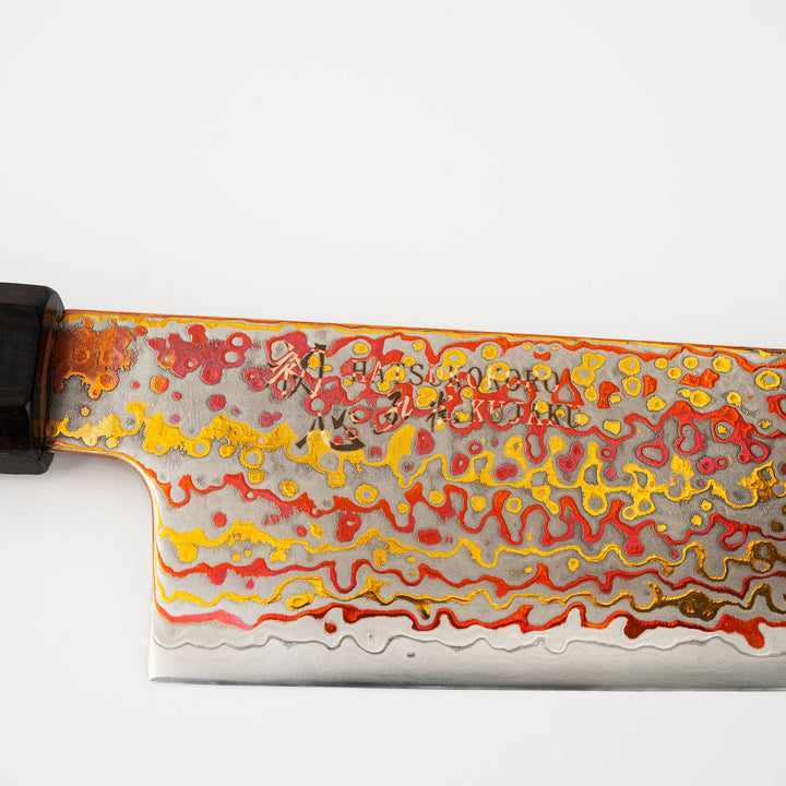 Santoku 18 cm Hatsukokoro Kujaku Rainbow Damascus V-Toku