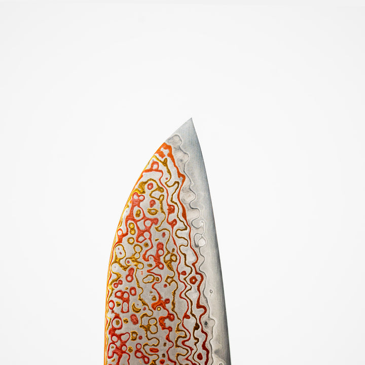 Santoku 18 cm Hatsukokoro Kujaku Rainbow Damascus V-Toku