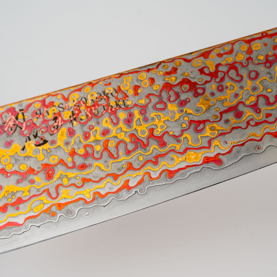 Santoku 18 cm Hatsukokoro Kujaku Rainbow Damascus V-Toku