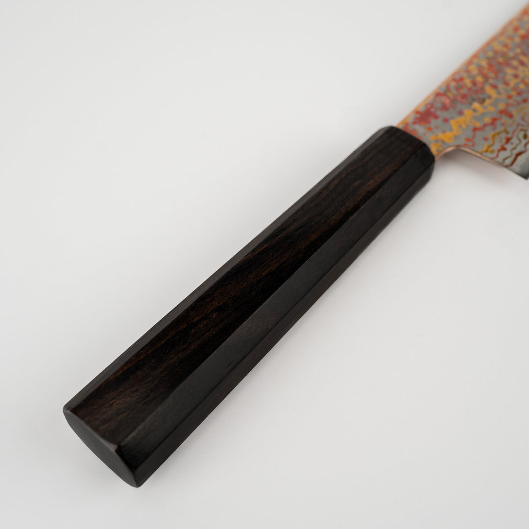 Santoku 18 cm Hatsukokoro Kujaku Rainbow Damascus V-Toku