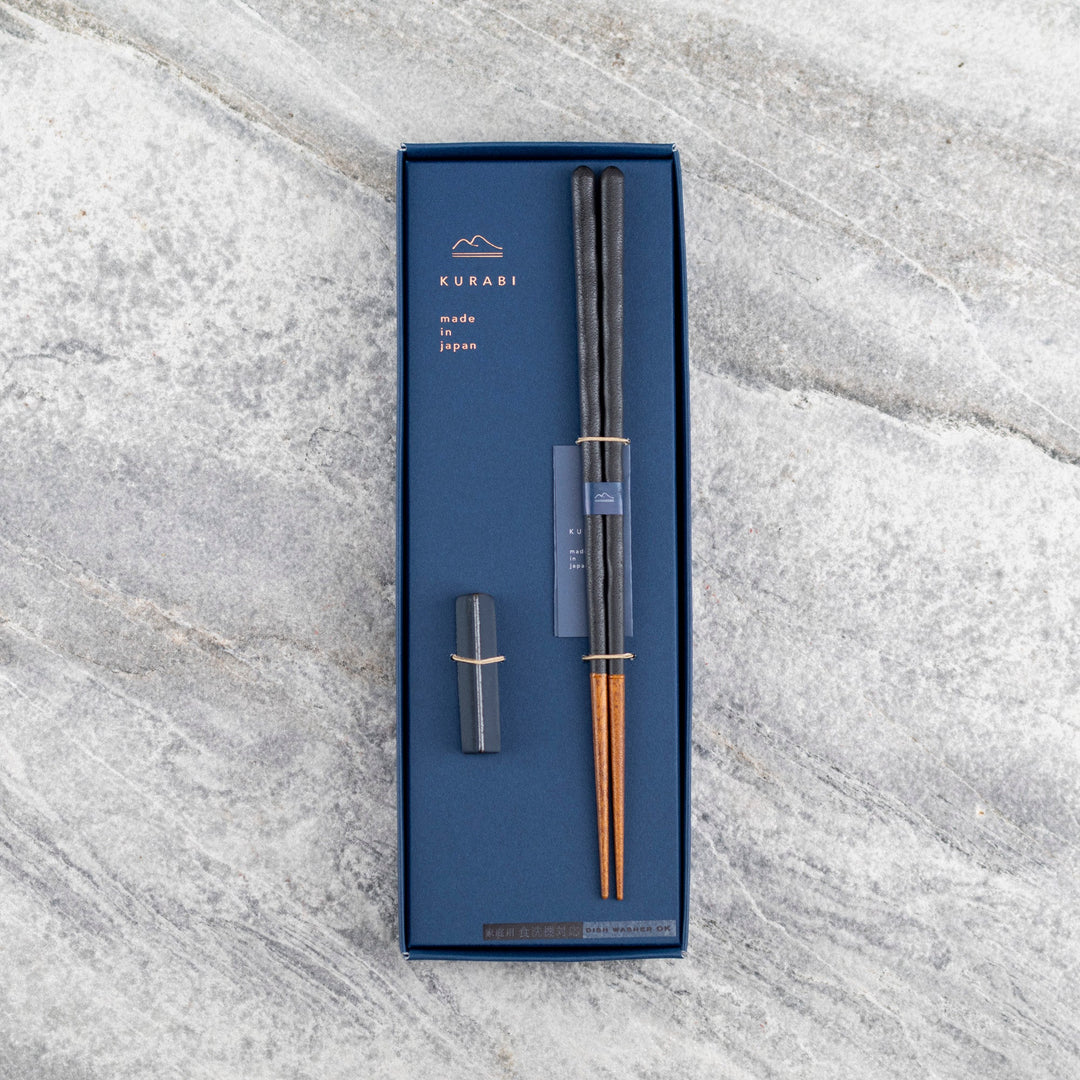 Japanese Sushi Chopsticks Kawai Gift Set - Kurabi Black