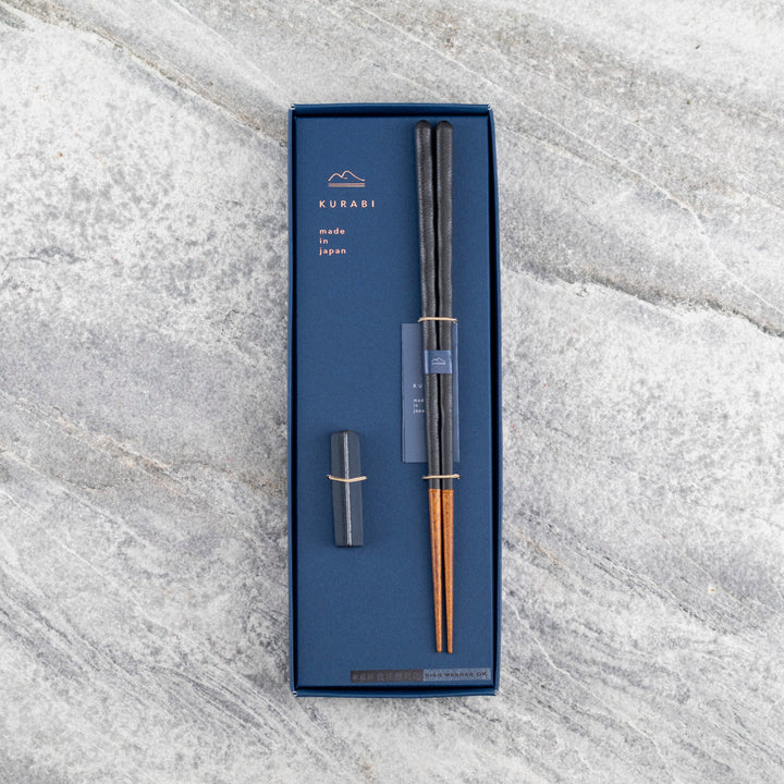 Japanese Sushi Chopsticks Kawai Gift Set - Kurabi Black
