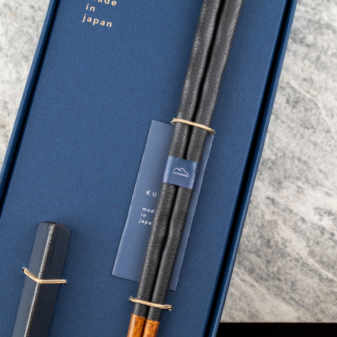 Japanese Sushi Chopsticks Kawai Gift Set - Kurabi Black