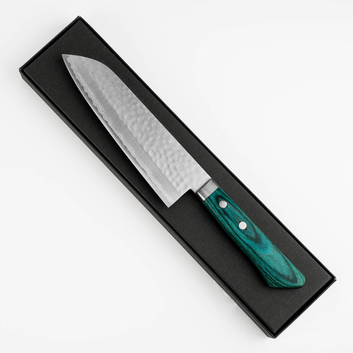 Santoku 17 cm Kunio Masutani Hammered Green Damascus VG-10