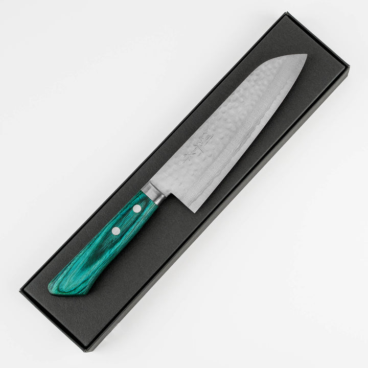 Santoku 17 cm Kunio Masutani Hammered Green Damascus VG-10