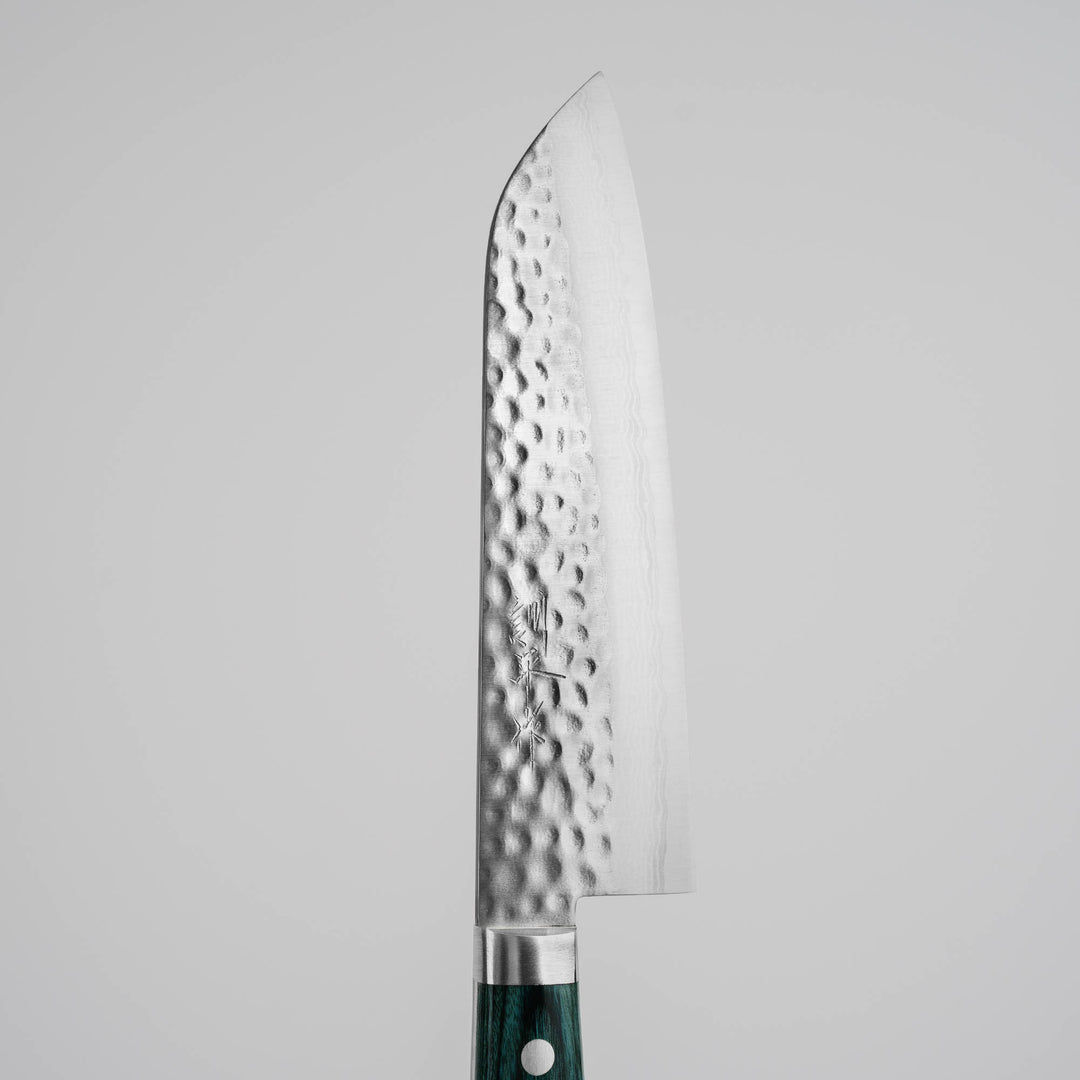 Santoku 17 cm Kunio Masutani Hammered Green Damascus VG-10