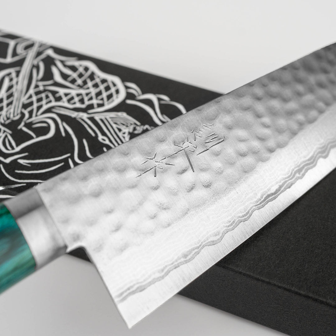 Santoku 17 cm Kunio Masutani Hammered Green Damascus VG-10