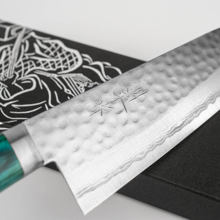 Santoku 17 cm Kunio Masutani Hammered Green Damascus VG-10