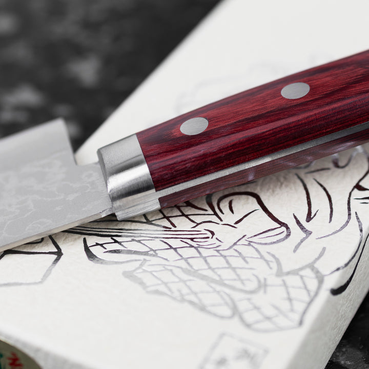 Santoku 17 cm Kunio Masutani Hammered Red Damascus VG-10