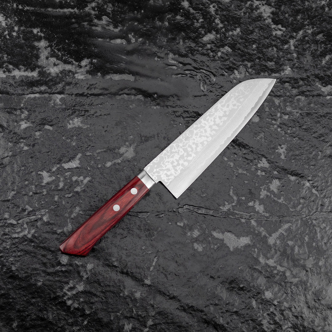 Santoku 17 cm Kunio Masutani Hammered Red Damascus VG-10