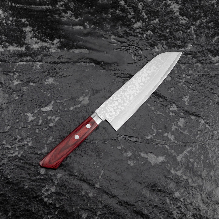 Santoku 17 cm Kunio Masutani Hammered Red Damascus VG-10