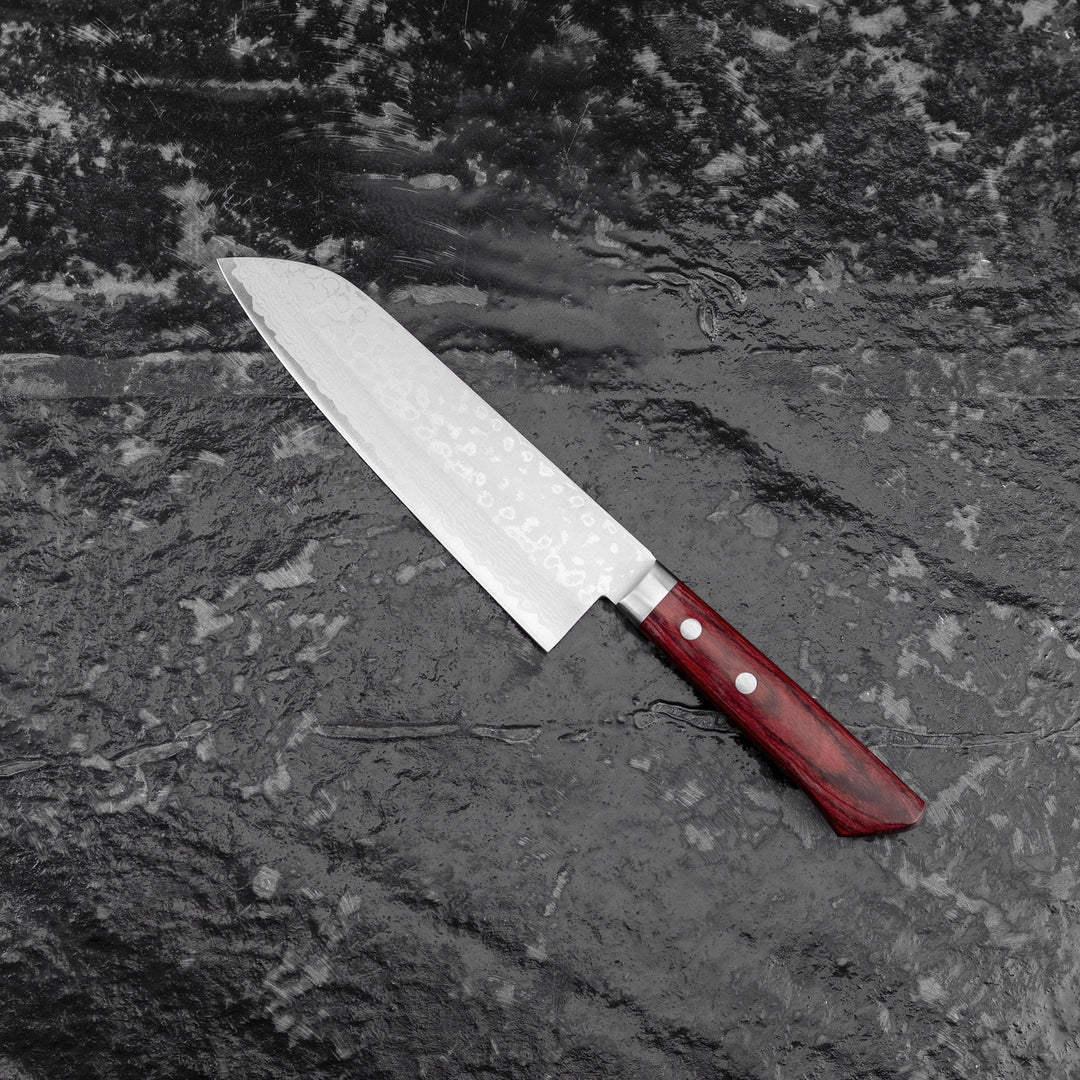 Santoku 17 cm Kunio Masutani Hammered Red Damascus VG-10