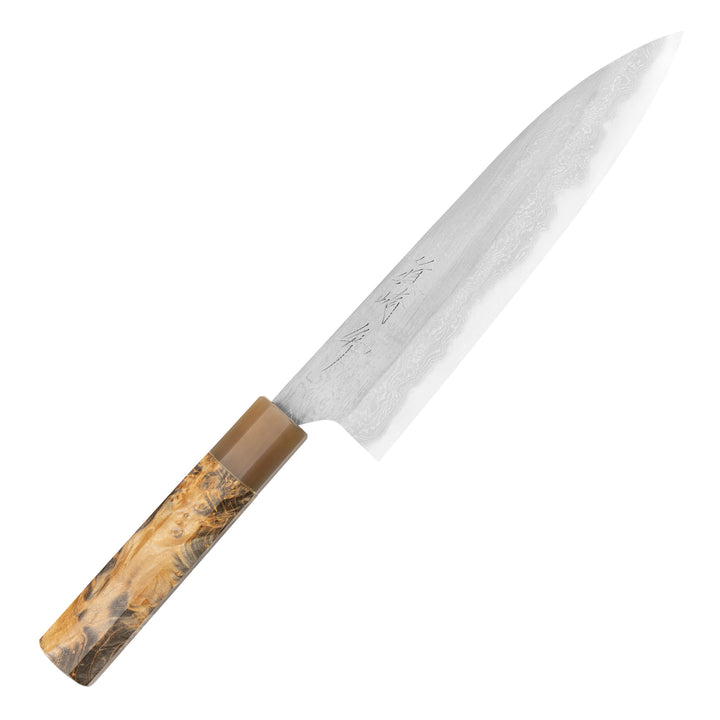 Gyuto 21 cm Naoki Mazaki Hon-Sanmai Damascus Aogami#1/Iron