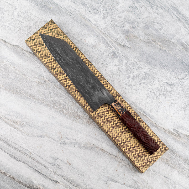 Kiritsuke Gyuto 21 cm Naoki Mazaki Hon-Sanmai Wootz  Damascus Aogami Super/Iron