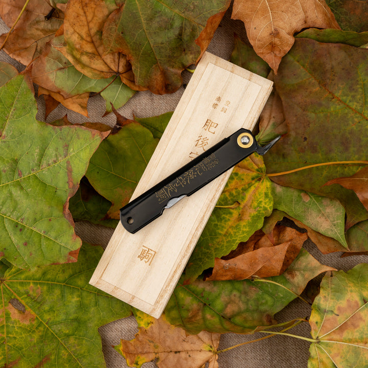 Pocket Knife 7 cm Higonokami Kanekoma Engrawing Black Damascus Aogami#2