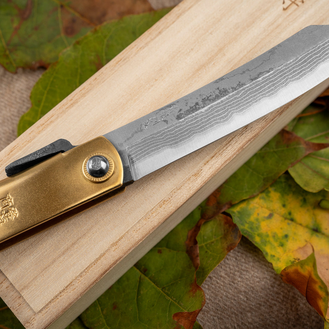 Pocket Knife 9,5 cm Higonokami Kanekoma Engrawing Black Damascus Aogami#2