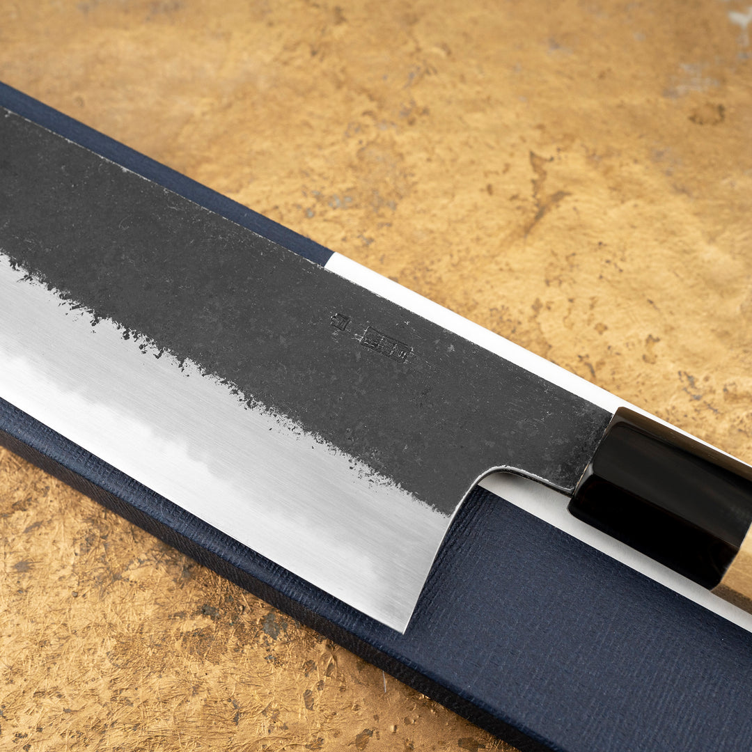 Nakiri 16,5 cm Sakai Kikumori Kikuzuki Kurouchi Shirogami#2/Iron