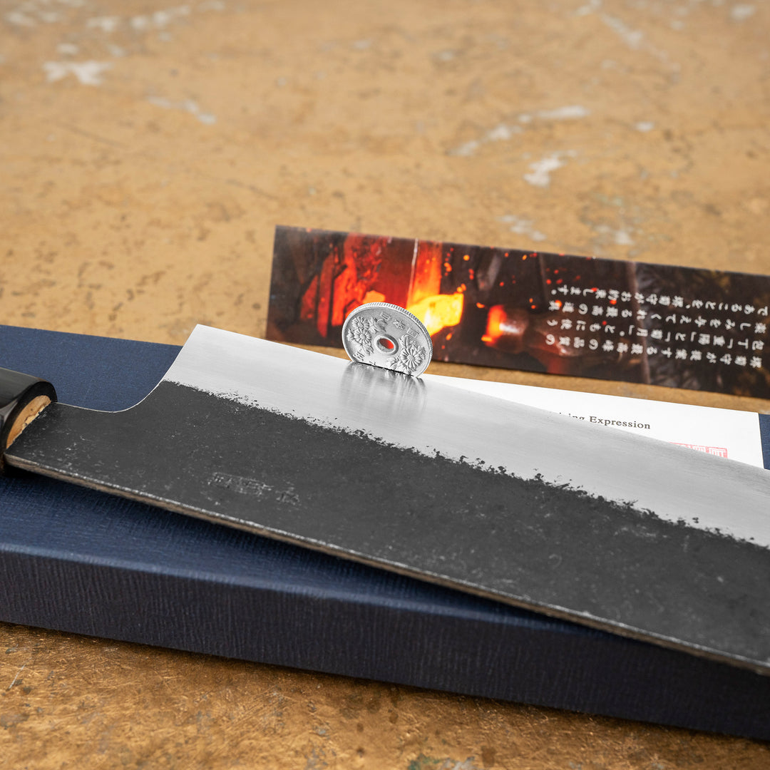 Nakiri 16,5 cm Sakai Kikumori Kikuzuki Kurouchi Shirogami#2/Iron