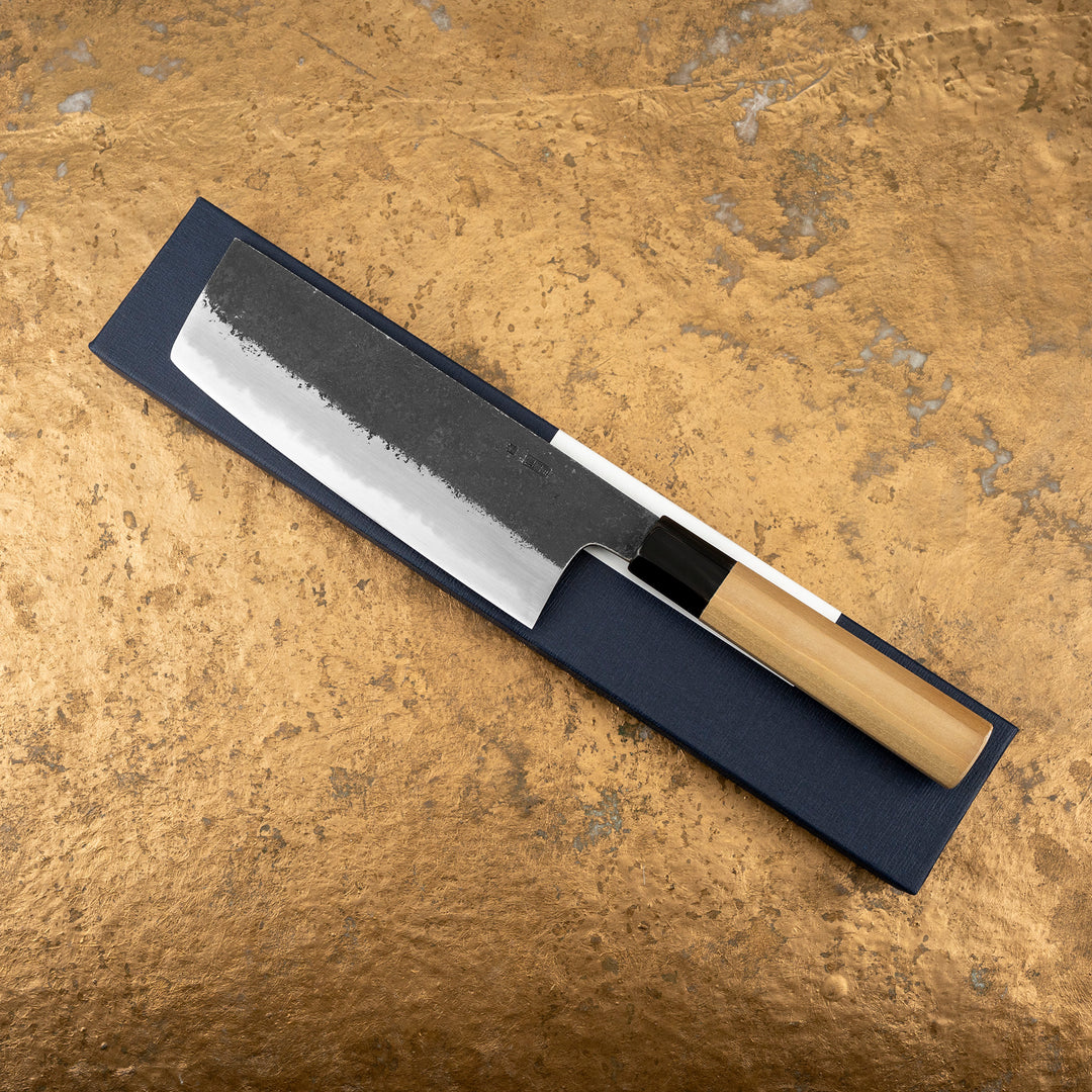 Nakiri 16,5 cm Sakai Kikumori Kikuzuki Kurouchi Shirogami#2/Iron
