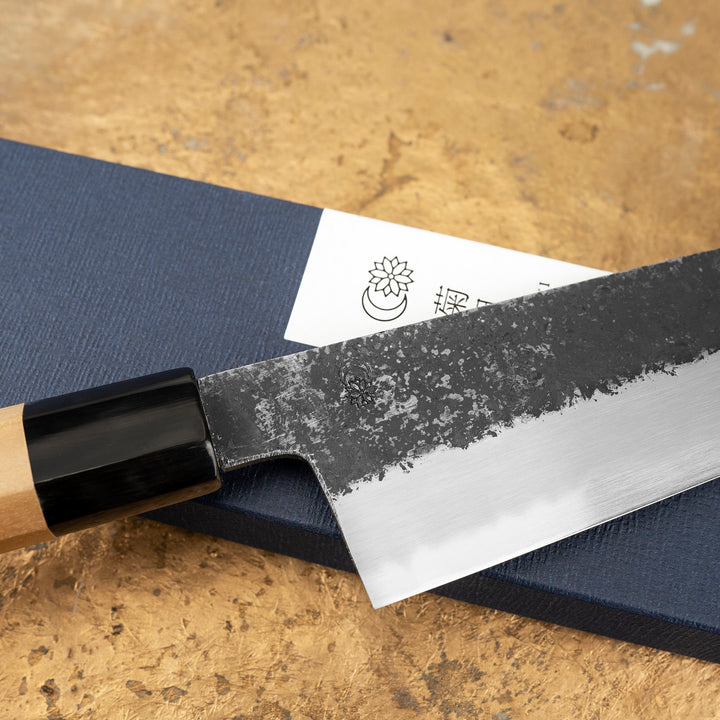 Gyuto 19,5 cm Sakai Kikumori Kikuzuki Kurouchi Shirogami#2/Iron