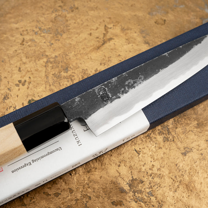 Petty 14 cm Sakai Kikumori Kikuzuki Kurouchi Shirogami#2/Iron