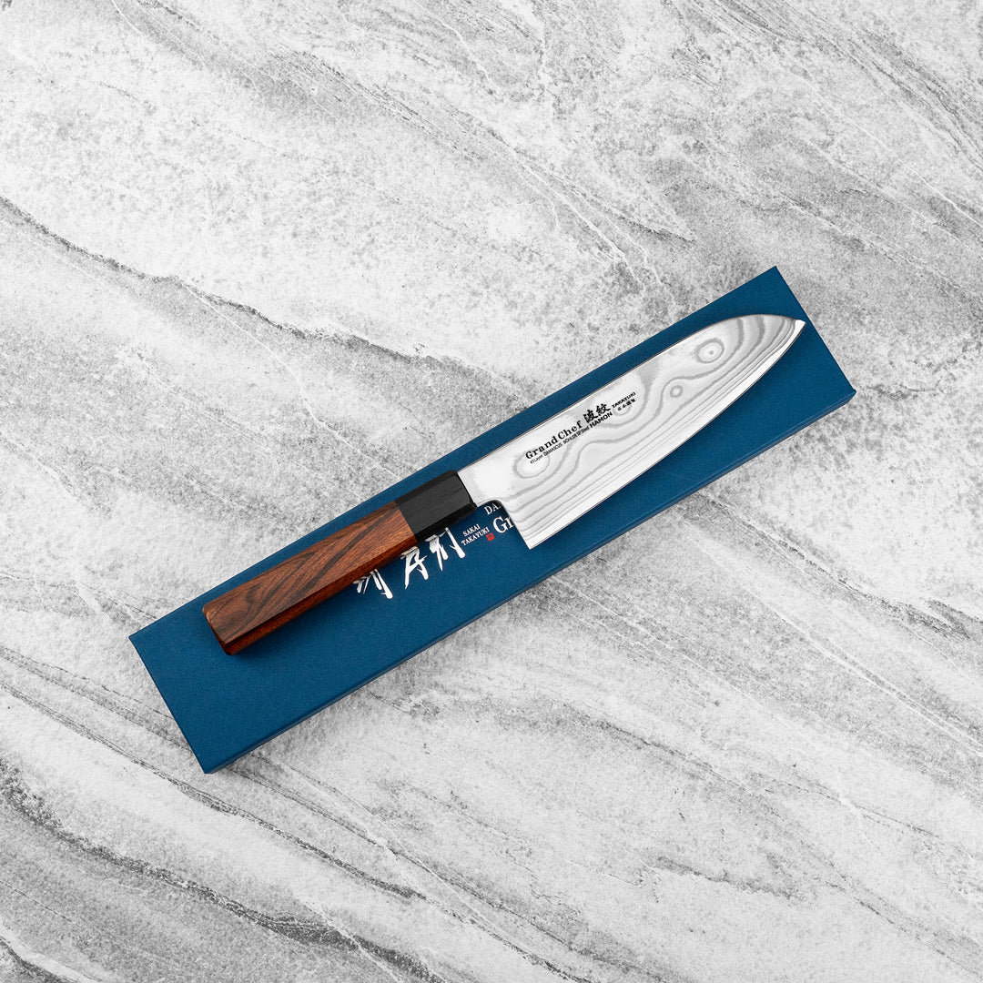 Santoku 18 cm Sakai Takayuki GrandChef Damascus Bohler N685