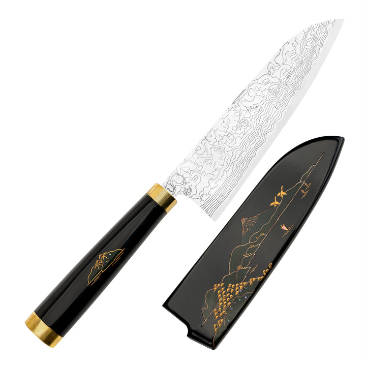 Santoku 18 cm Takeshi Saji Art Fuji Unique R-2 + Saya
