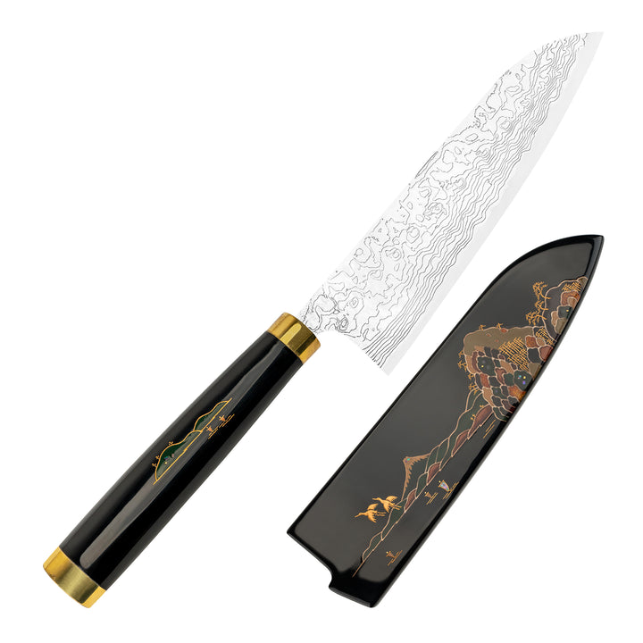 Santoku 18 cm Takeshi Saji Art Fuji on Lake R-2  + Saya