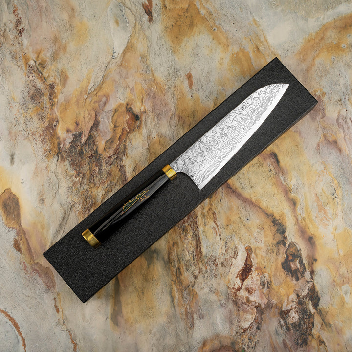 Santoku 18 cm Takeshi Saji Art Fuji on Lake R-2  + Saya