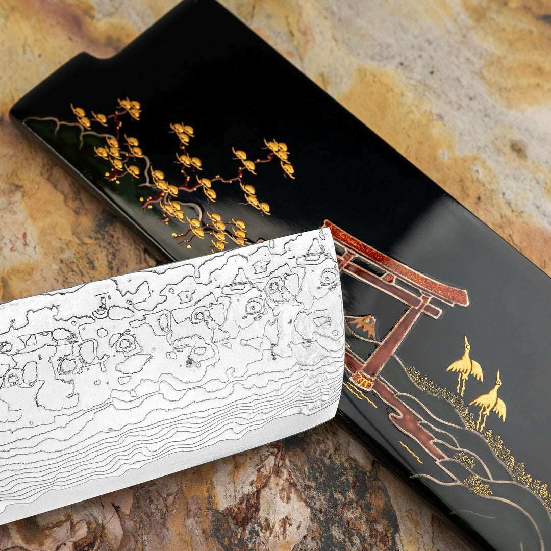 Nakiri 17 cm Takeshi Saji Art Tori Fuji on Lake R-2  + Saya