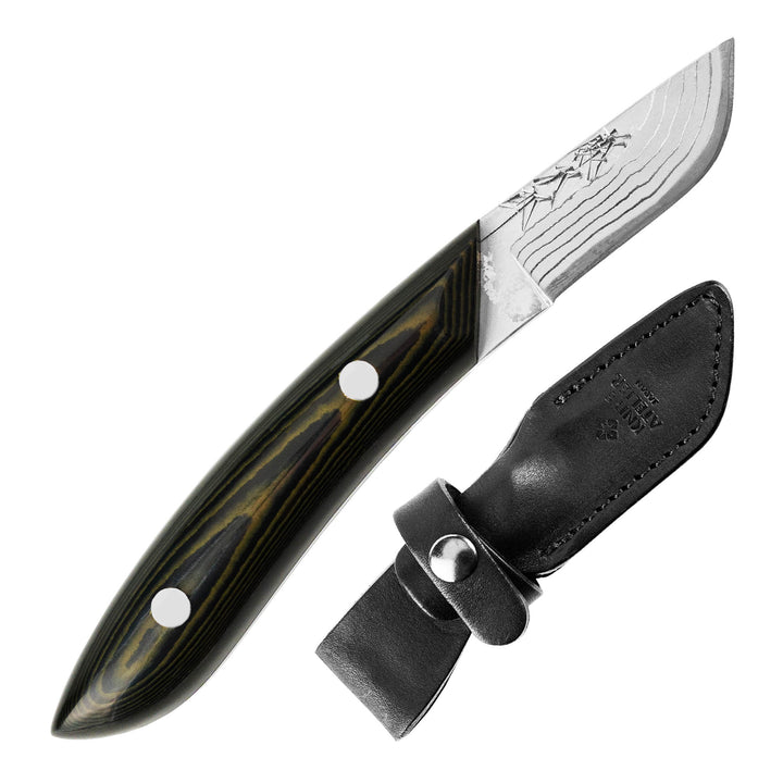 Hunting Knife 5 cm  Tojiro Atelier Futatsugame Damascus Aogami#2/Iron + Saya