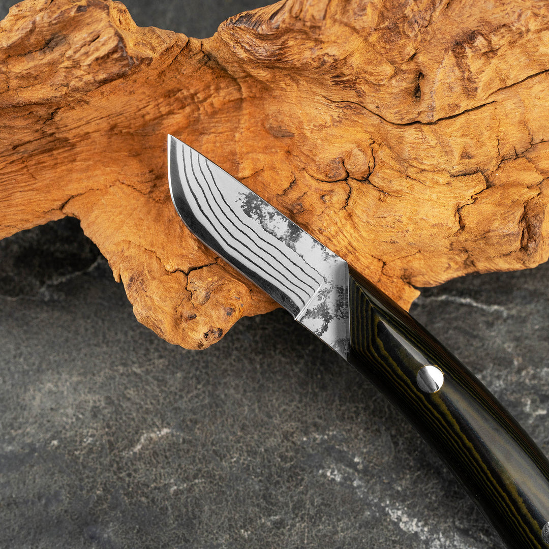 Hunting Knife 5 cm  Tojiro Atelier Futatsugame Damascus Aogami#2/Iron + Saya
