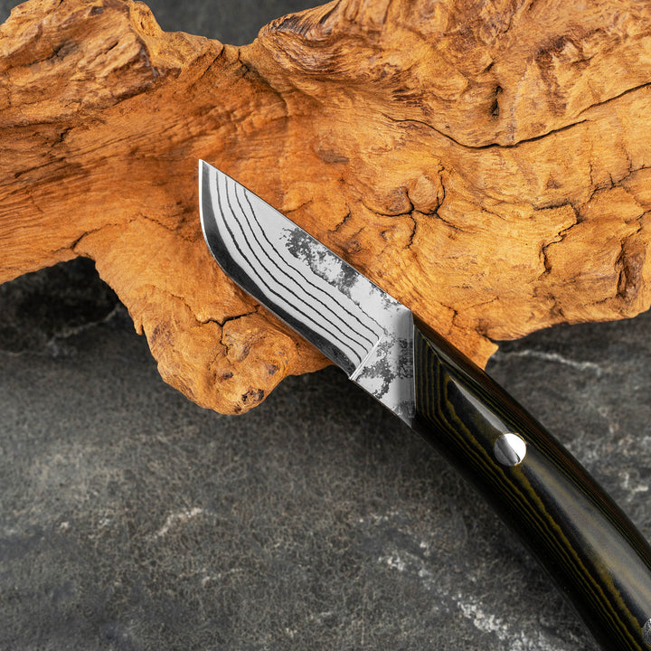 Hunting Knife 5 cm  Tojiro Atelier Futatsugame Damascus Aogami#2/Iron + Saya