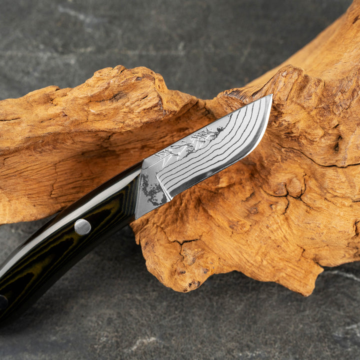 Hunting Knife 5 cm  Tojiro Atelier Futatsugame Damascus Aogami#2/Iron + Saya