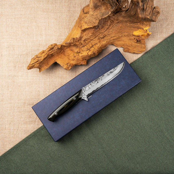 Hunting Knife 14 cm Tojiro Atelier Sado Damascus VG-10 + Saya