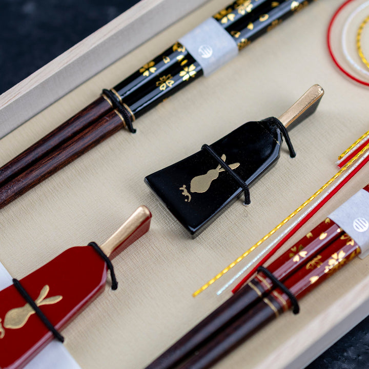 Kawai Japanese Sushi Chopsticks Set - Hanakagari × Hagoita Usagi