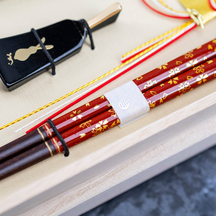 Kawai Japanese Sushi Chopsticks Set - Hanakagari × Hagoita Usagi