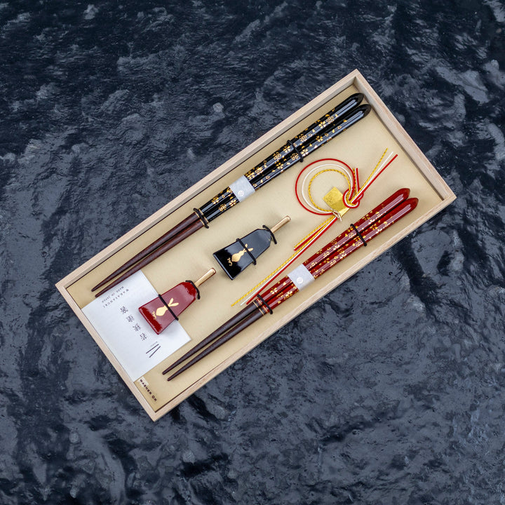 Kawai Japanese Sushi Chopsticks Set - Hanakagari × Hagoita Usagi
