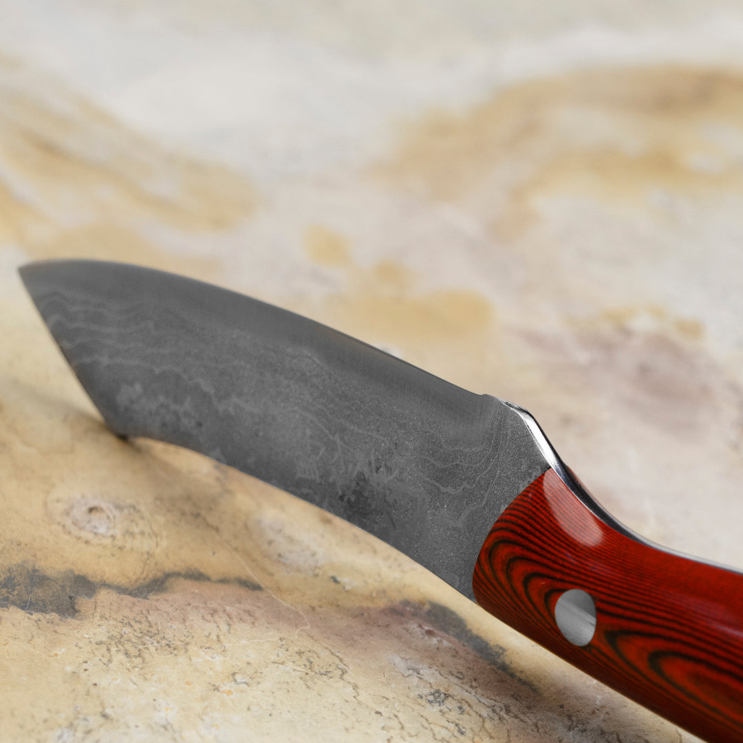 Ryo Nomura Shirogami#2 Damascus Hakata Red 9,5 cm