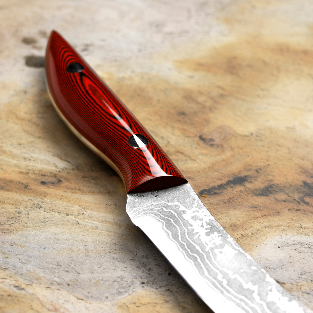 Ryo Nomura Shirogami#2 Damascus Hakata Red 9,5 cm