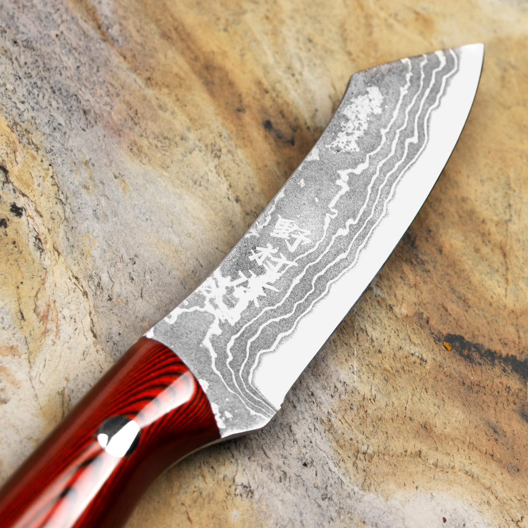 Ryo Nomura Shirogami#2 Damascus Hakata Red 9,5 cm