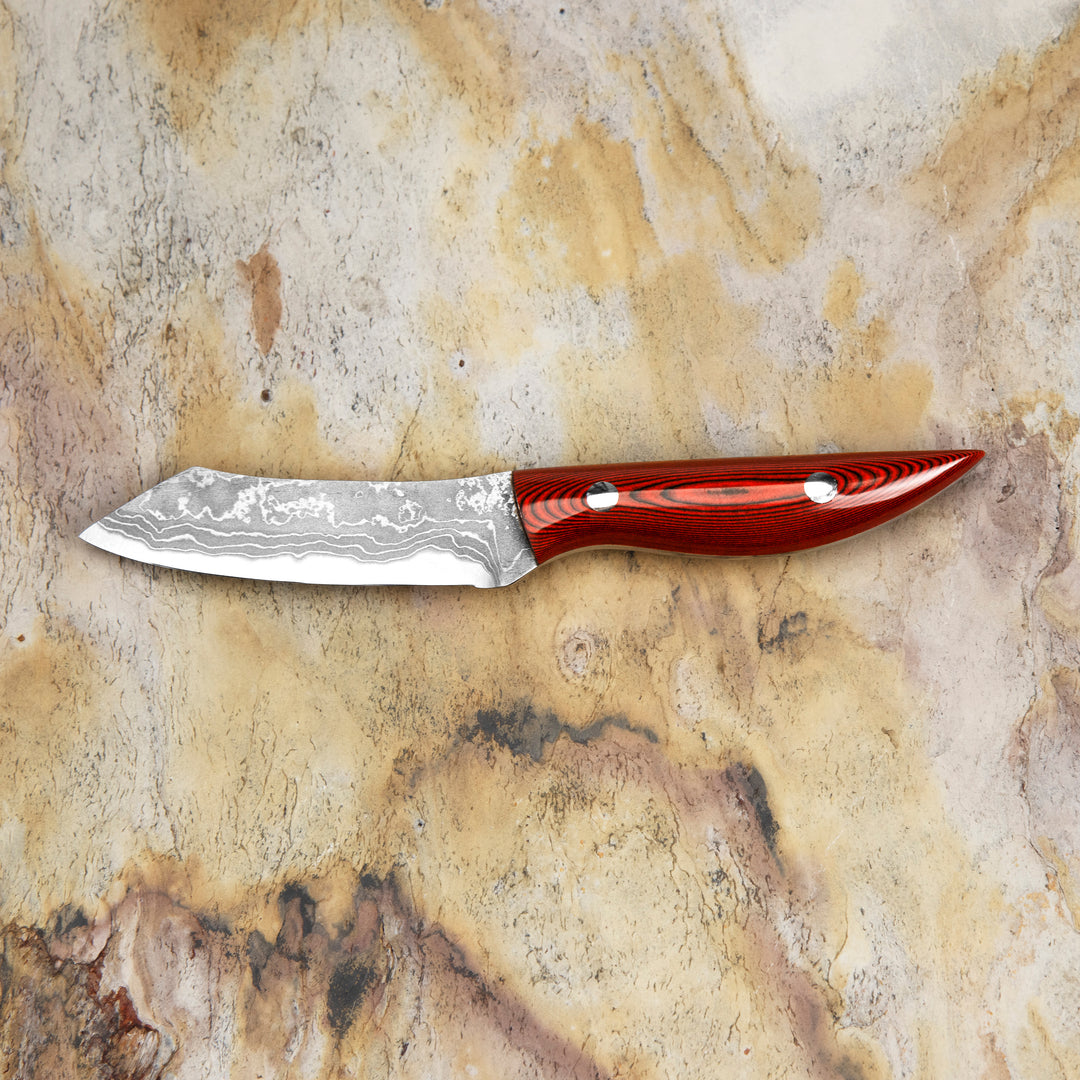 Ryo Nomura Shirogami#2 Damascus Hakata Red 9,5 cm