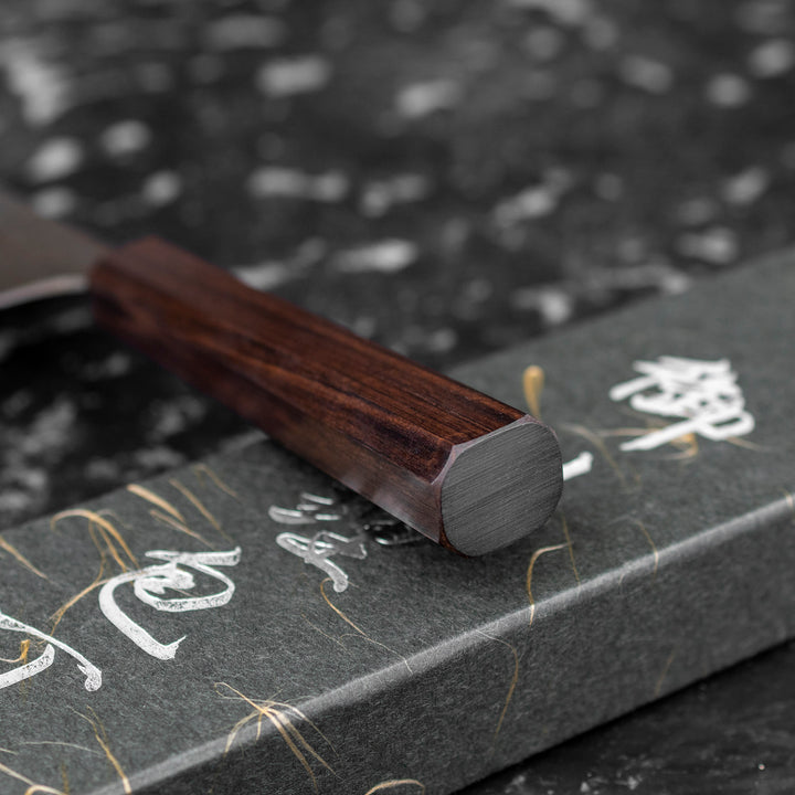 Santoku 16,5 cm Hatsukokoro Kurokuma Aogami#2/Iron
