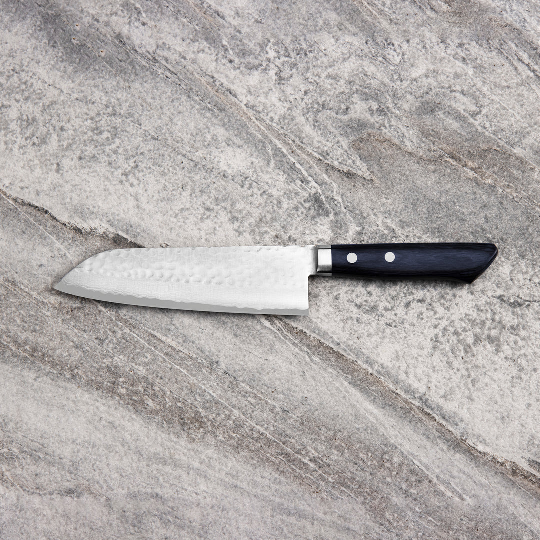 Santoku 17 cm Kunio Masutani VG-10 Hammered Blue Damascus